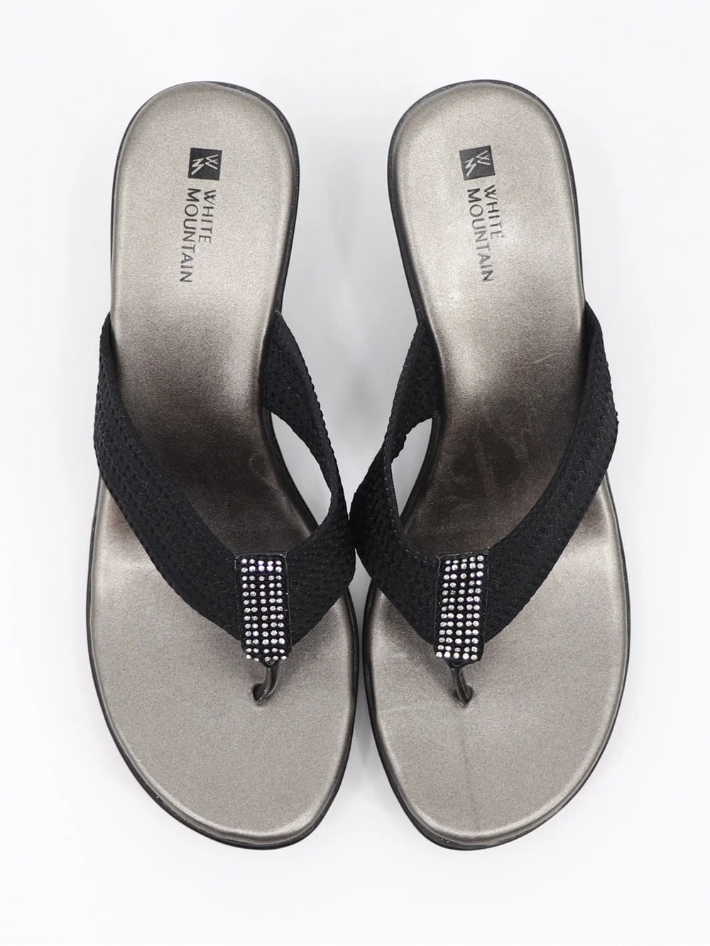 White Mountain Women’s 9 Black Rhinestone Wedge Thong Sandal
